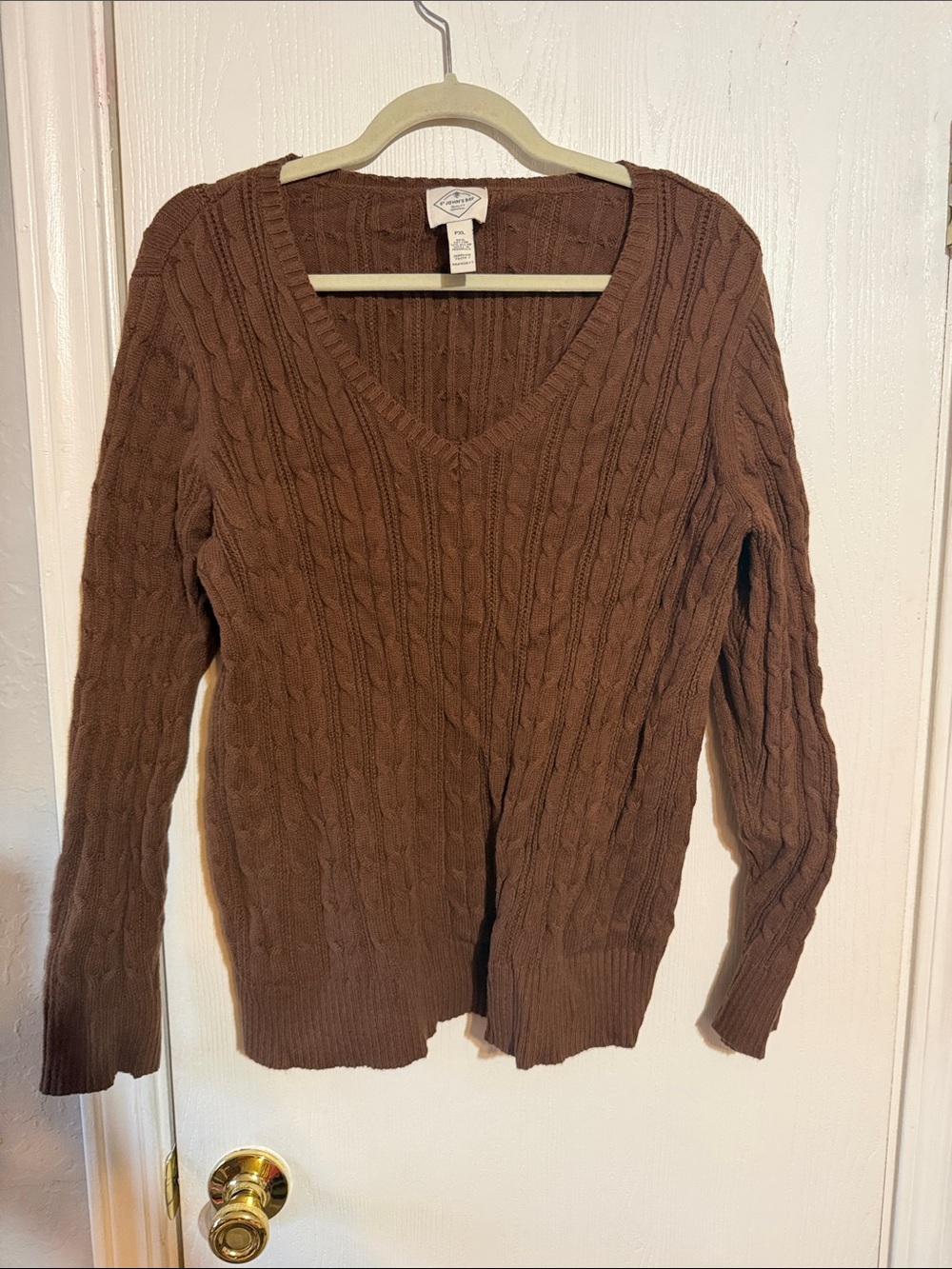 St. John's Bay Brown Cable-Knit V-Neck Sweater